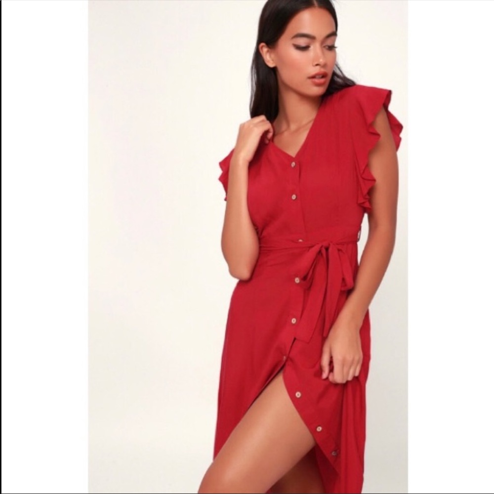 Lulus’s red button up dress